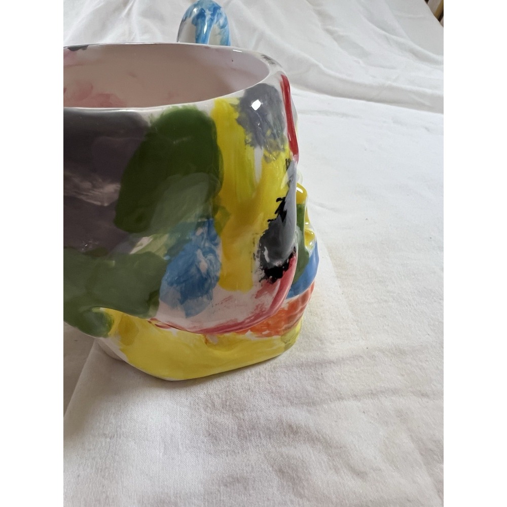 Hand Painted Ceramic Skull Mug Multicolor Abstract Art Signed AC- Small Chip/Rim - Picture 5 of 12